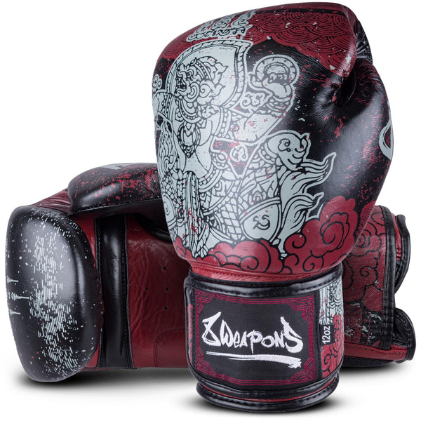 8 WEAPONS Boxing Gloves, Hanuman Yant, black-red