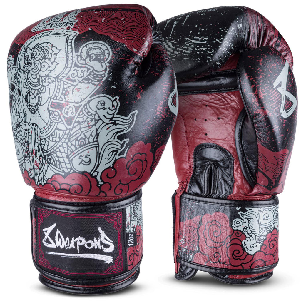 8 WEAPONS Boxing Gloves, Hanuman Yant, black-red