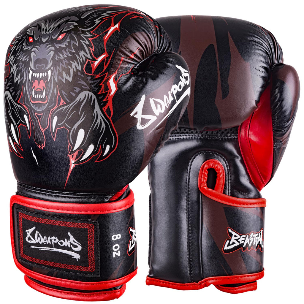 8 WEAPONS Boxing Gloves, Kids, Beastial Wolf, black-red