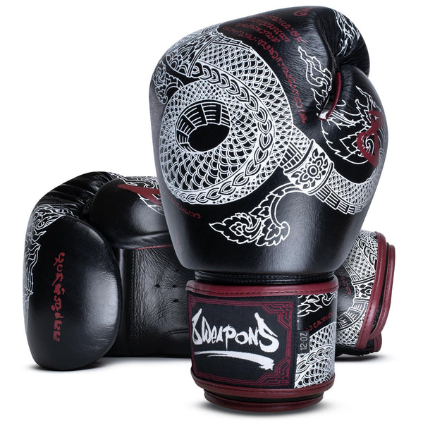 8 WEAPONS Boxing Gloves, Sak Yant Naga, black