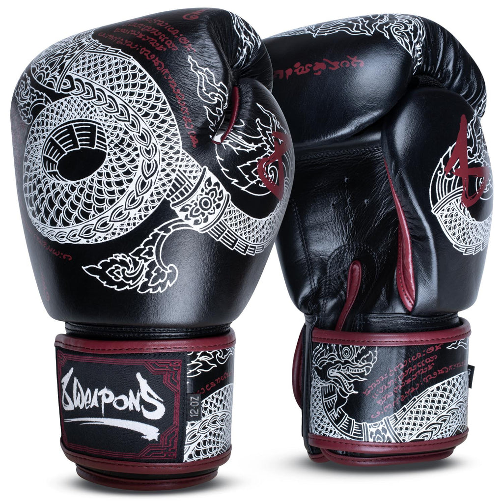8 WEAPONS Boxing Gloves, Sak Yant Naga, black