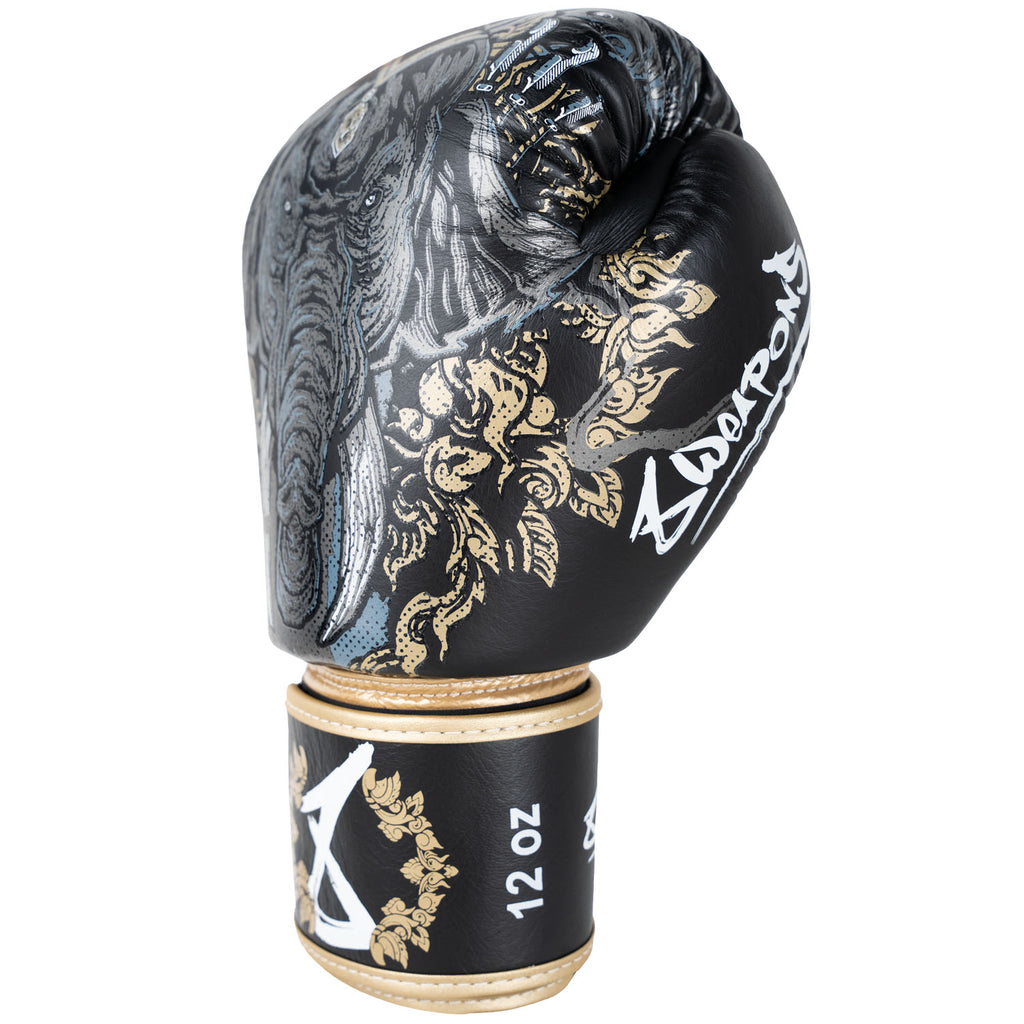 8 WEAPONS Boxing Gloves, Three Elephants 2.0, black-gold, 10 Oz