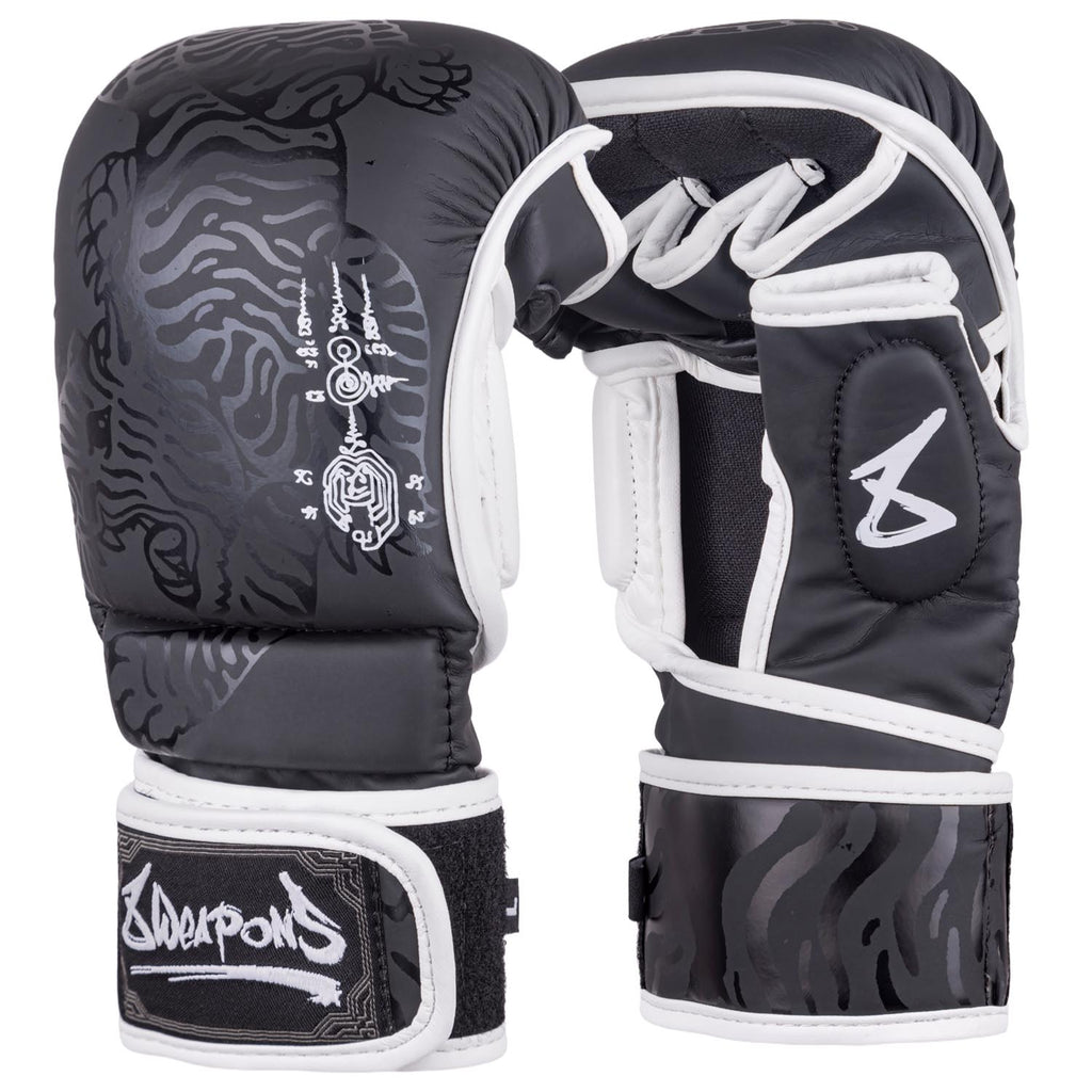 8 WEAPONS MMA Sparring Gloves, Sak Yant Big Tiger, black-black