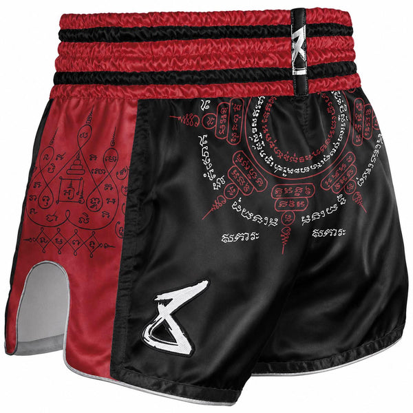 8 WEAPONS Muay Thai Shorts, 8 Ways Yant 2.0, black-bordeaux