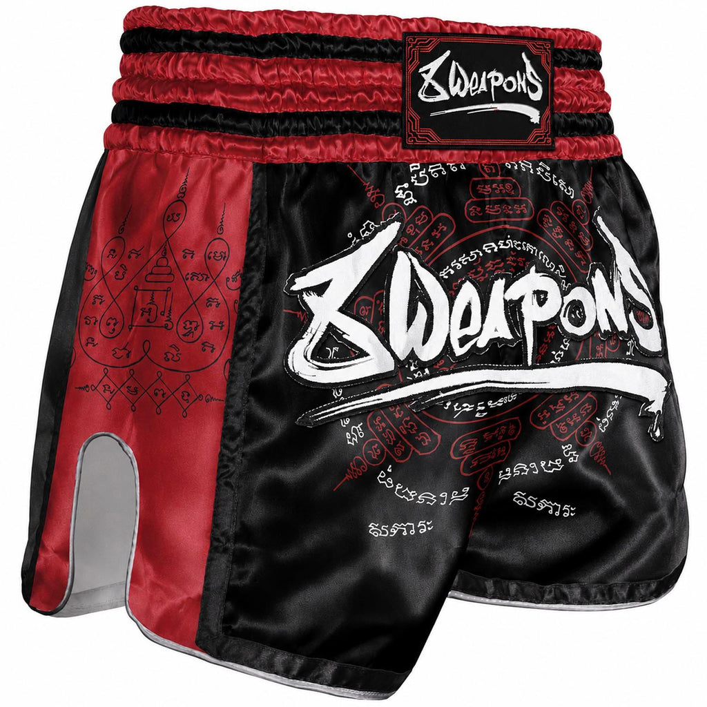 8 WEAPONS Muay Thai Shorts, 8 Ways Yant 2.0, black-bordeaux