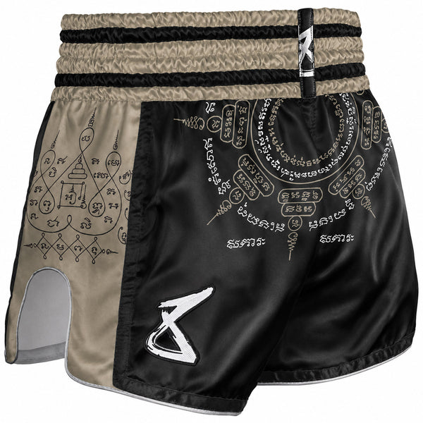8 WEAPONS Muay Thai Shorts, 8 Ways Yant 2.0, black-sand