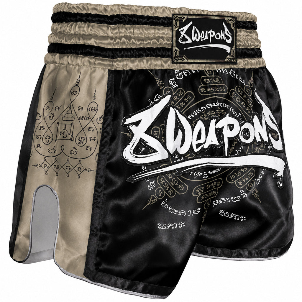8 WEAPONS Muay Thai Shorts, 8 Ways Yant 2.0, black-sand