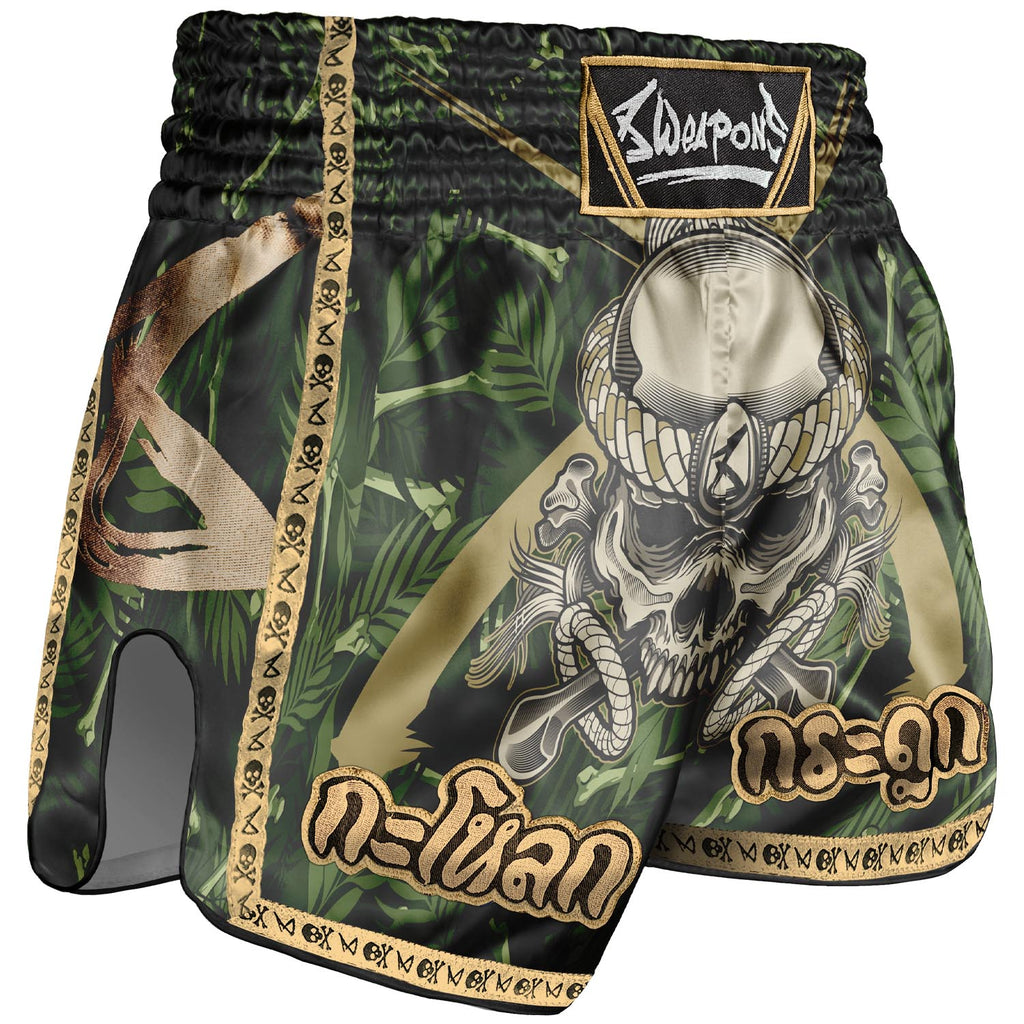 8 WEAPONS Muay Thai Shorts, Bone Island, olive-gold