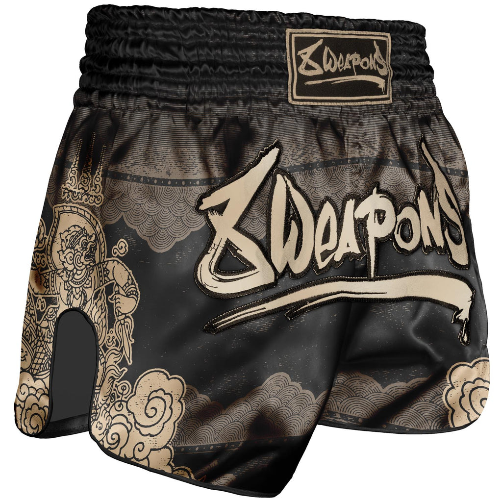 8 WEAPONS Muay Thai Shorts, Hanuman, black-gold
