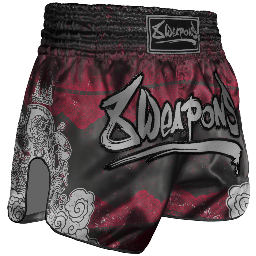 8 WEAPONS Muay Thai Shorts, Hanuman, black-red