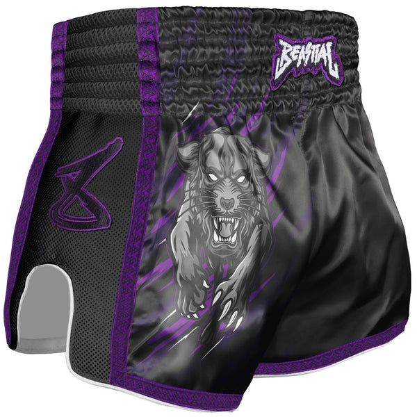 8 WEAPONS Muay Thai Shorts, Kids, Bestial Panther, black-purple