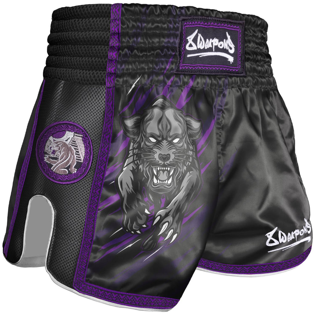 8 WEAPONS Muay Thai Shorts, Kids, Beastial Panther, black-purple