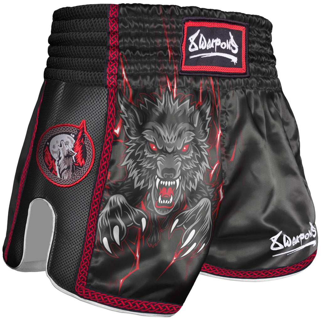 8 WEAPONS Muay Thai Shorts, Kids, Beastial Wolf, black-red