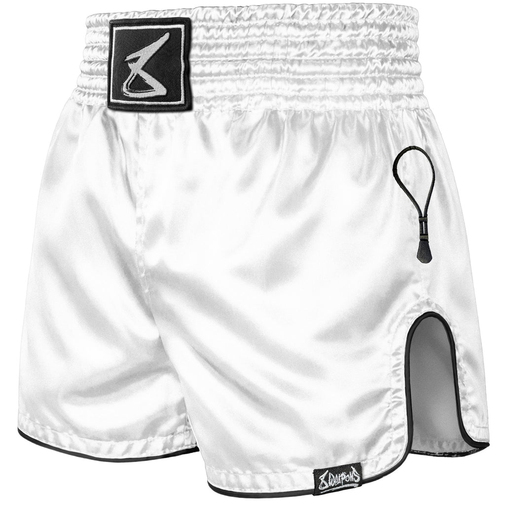 8 WEAPONS Muay Thai Shorts, Mongkol, white-black