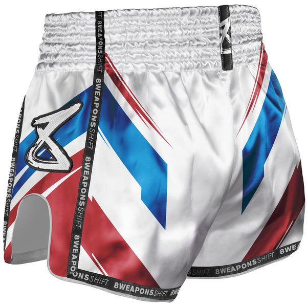 8 WEAPONS Muay Thai Shorts, Shift, white-navy-red