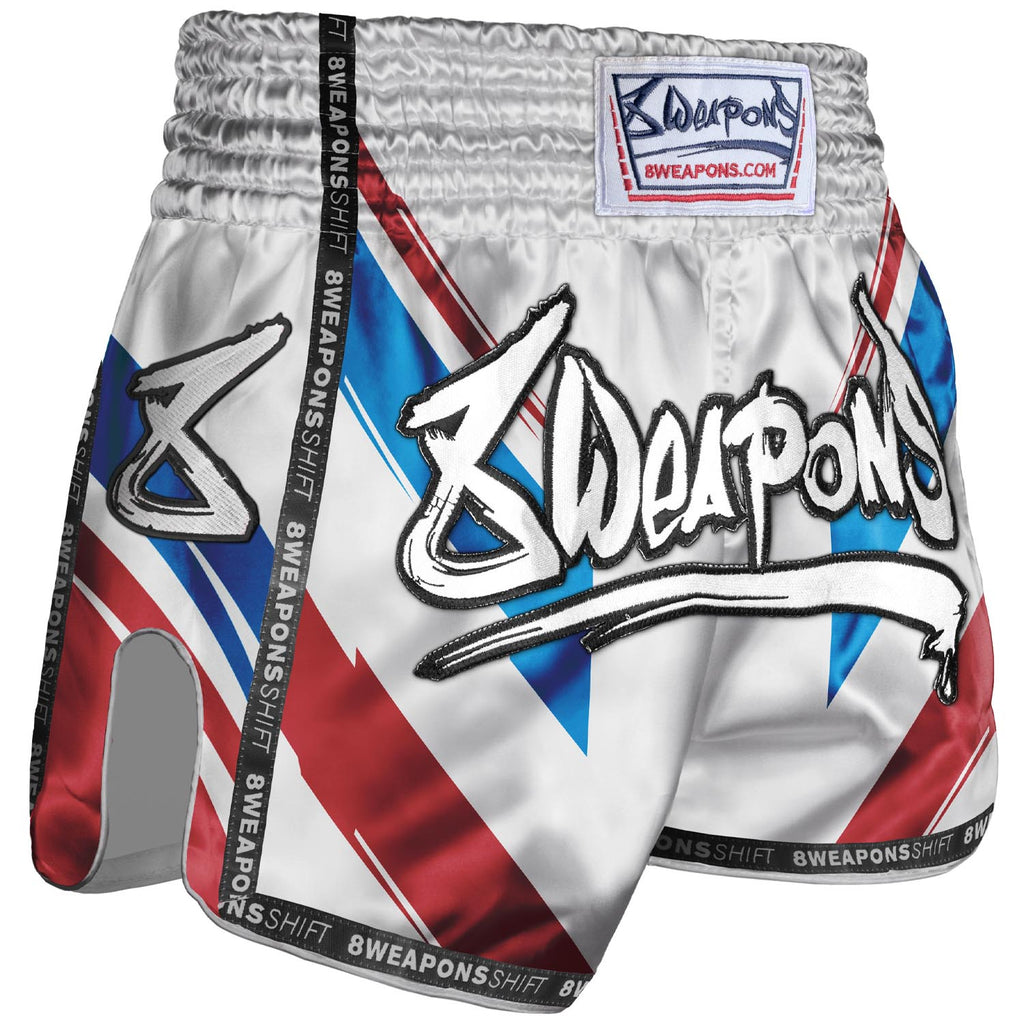 8 WEAPONS Muay Thai Shorts, Shift, white-navy-red