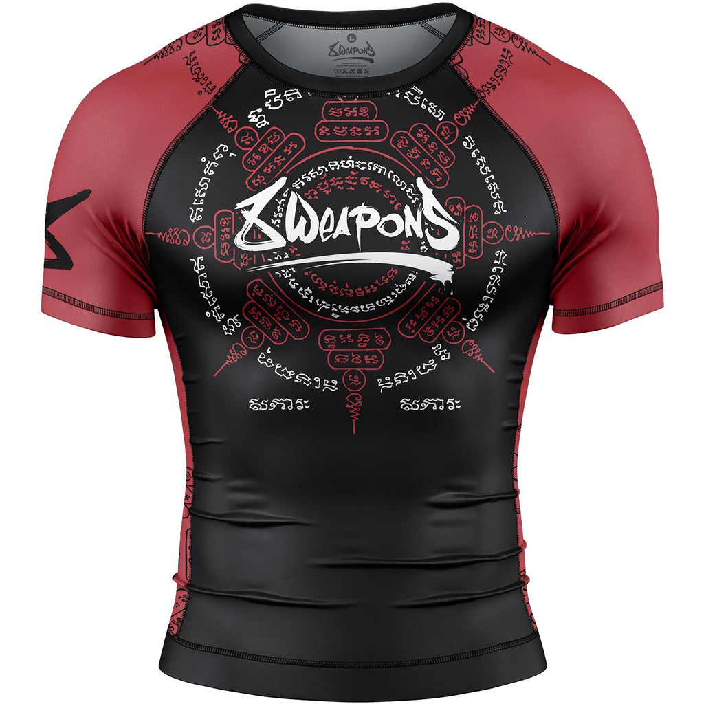 8 WEAPONS Rashguard, S/S, 8 Ways Yant 2.0, black-bordeaux