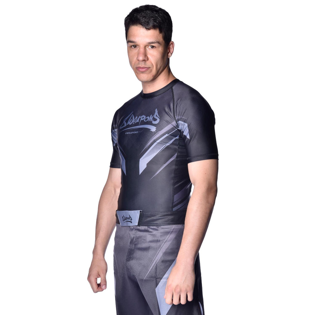 8 WEAPONS Rashguard Samurai 2.0 – MMA Funktionsshirt Mit Grip-Technologie, 260gsm Lycra (Schwarz-Rot)