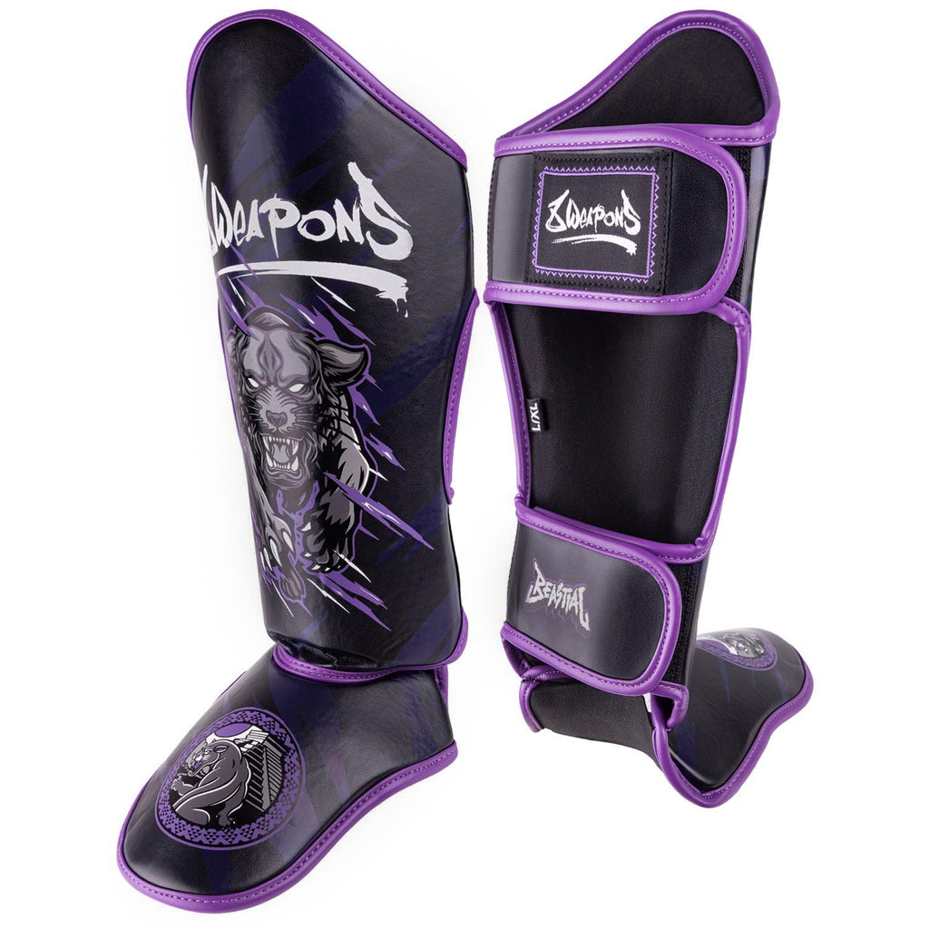 8 WEAPONS Shin Guards, Kids, Beastial Panther, black-purple
