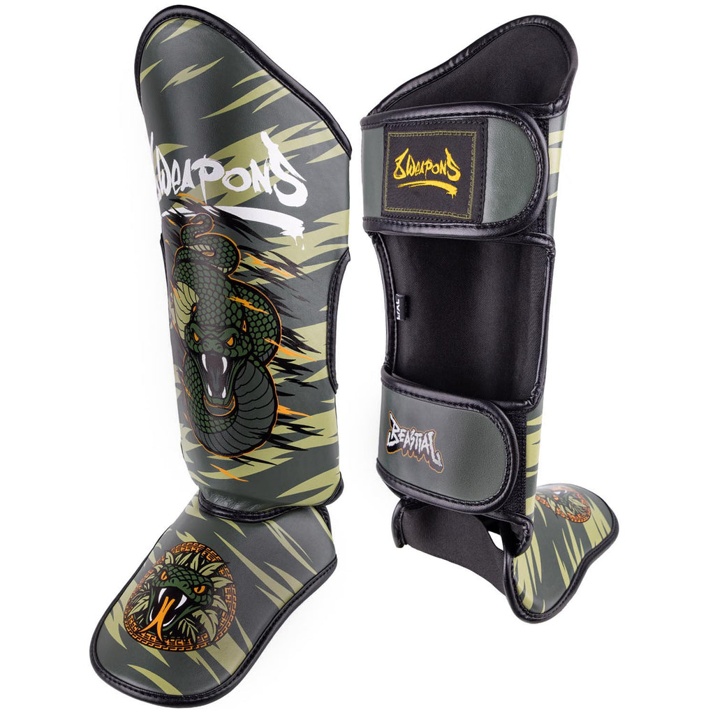 8 WEAPONS Shin Guards, Kids, Beastial Viper, khaki
