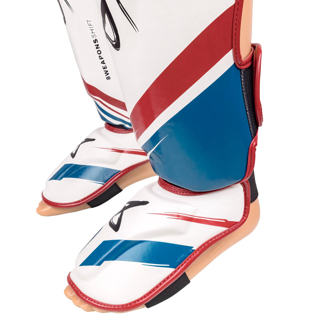 8 WEAPONS Shin Guards, Shift, white-navy-red – 8 WEAPONS Fightgear