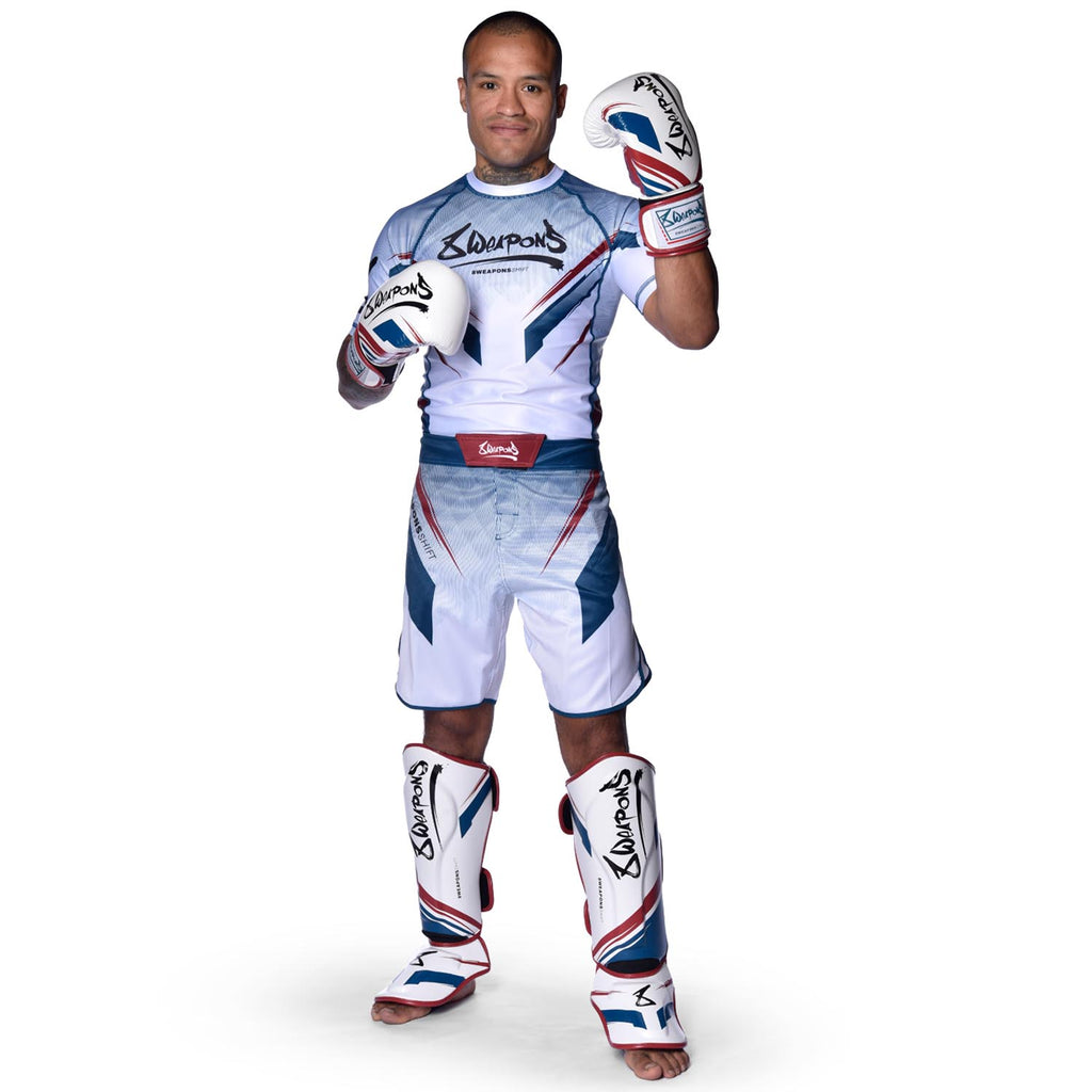 8 WEAPONS Shin Guards, Shift, white-navy-red – 8 WEAPONS Fightgear