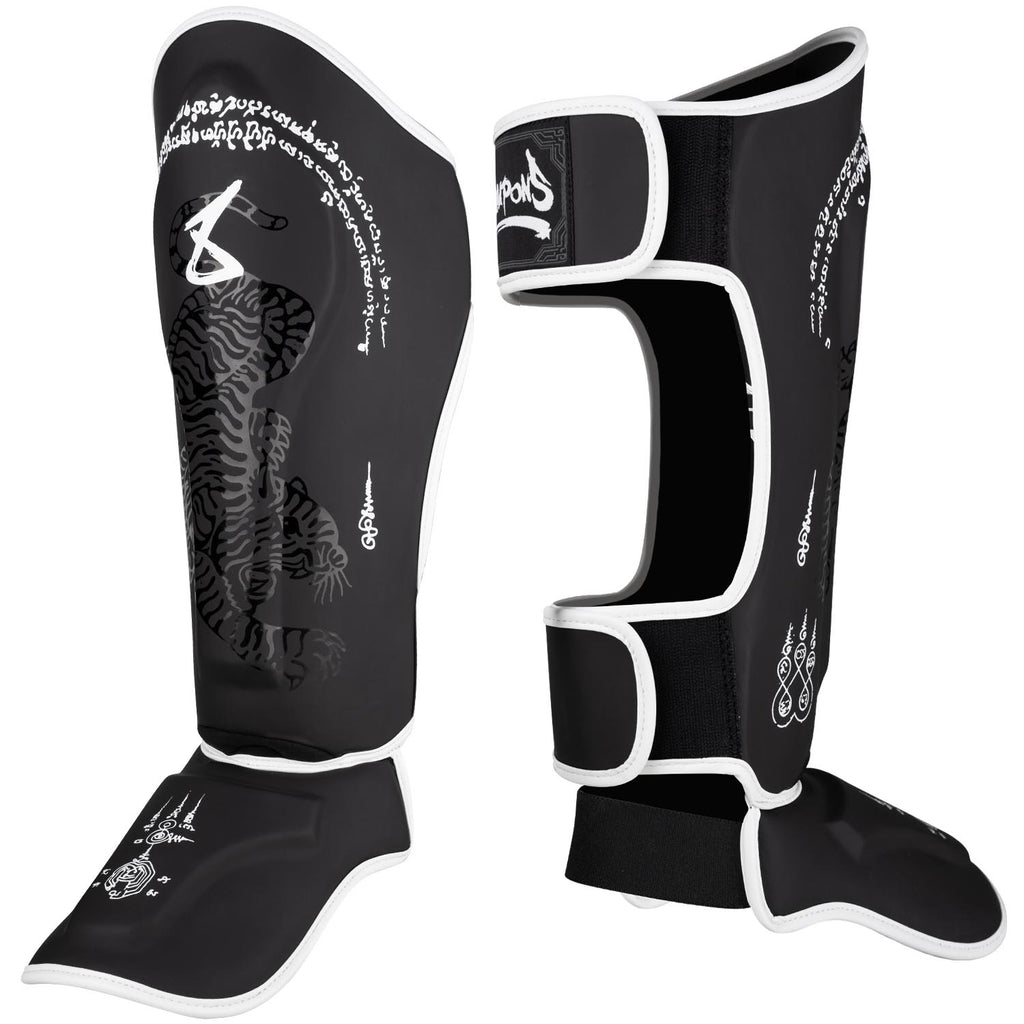 8 WEAPONS Shinguards, Sak Yant Big Tiger, black-black