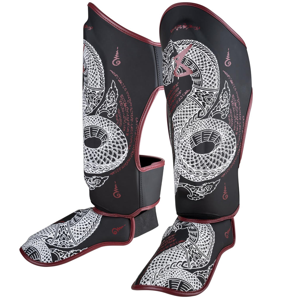 8 WEAPONS Shin Guards, Sak Yant Naga, black-maroon – 8