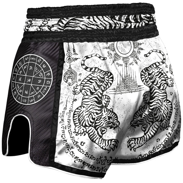 8 WEAPONS Shorts, Carbon, Sak Yant Tigers, white