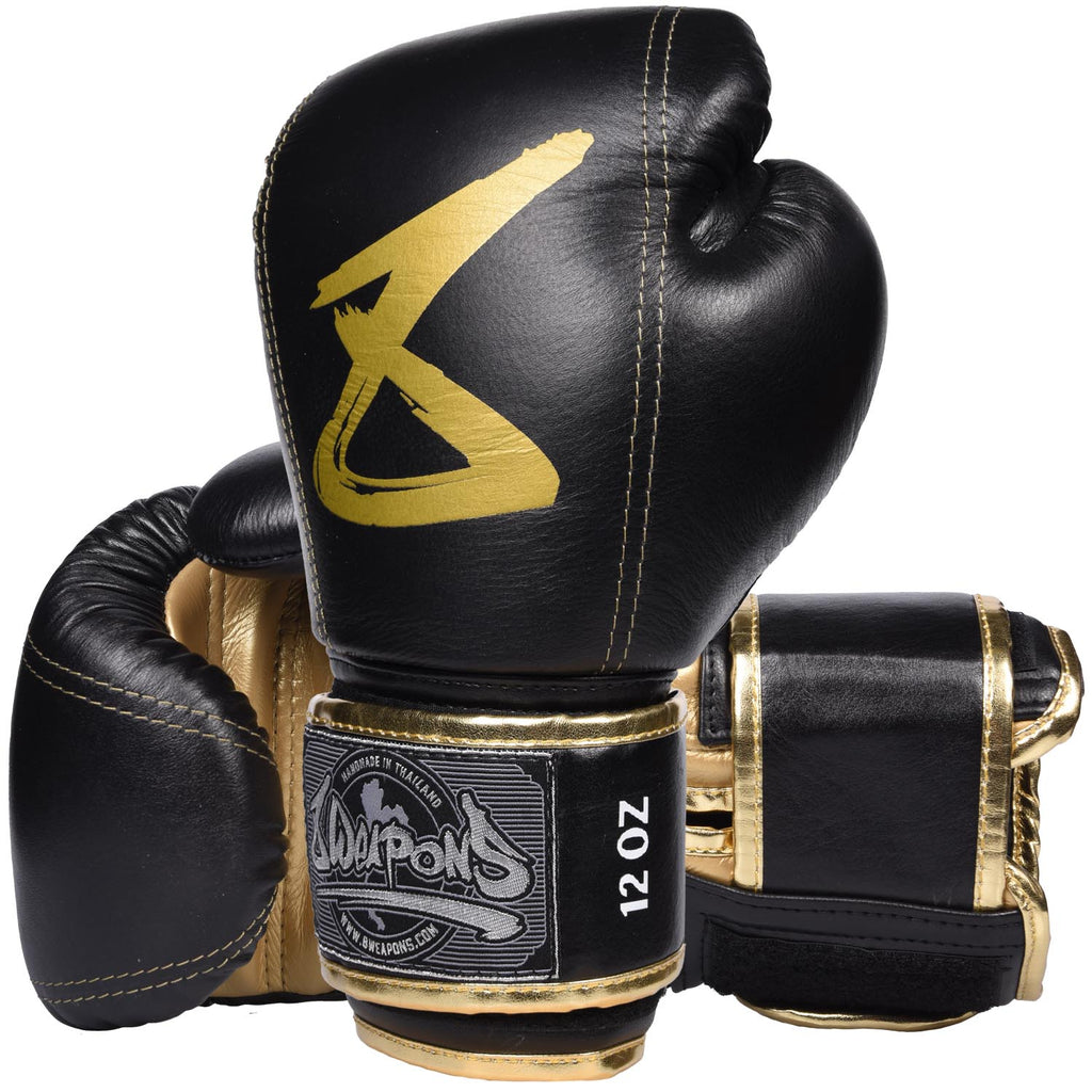 8 WEAPONS Boxing Gloves, Premium Leather, black-gold