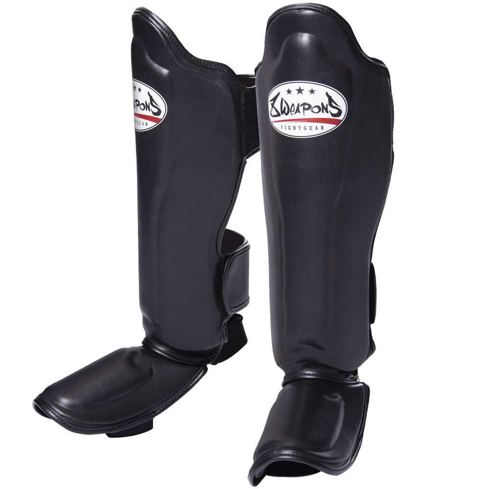 8 WEAPONS Shin Guards, Leather, Classic, black