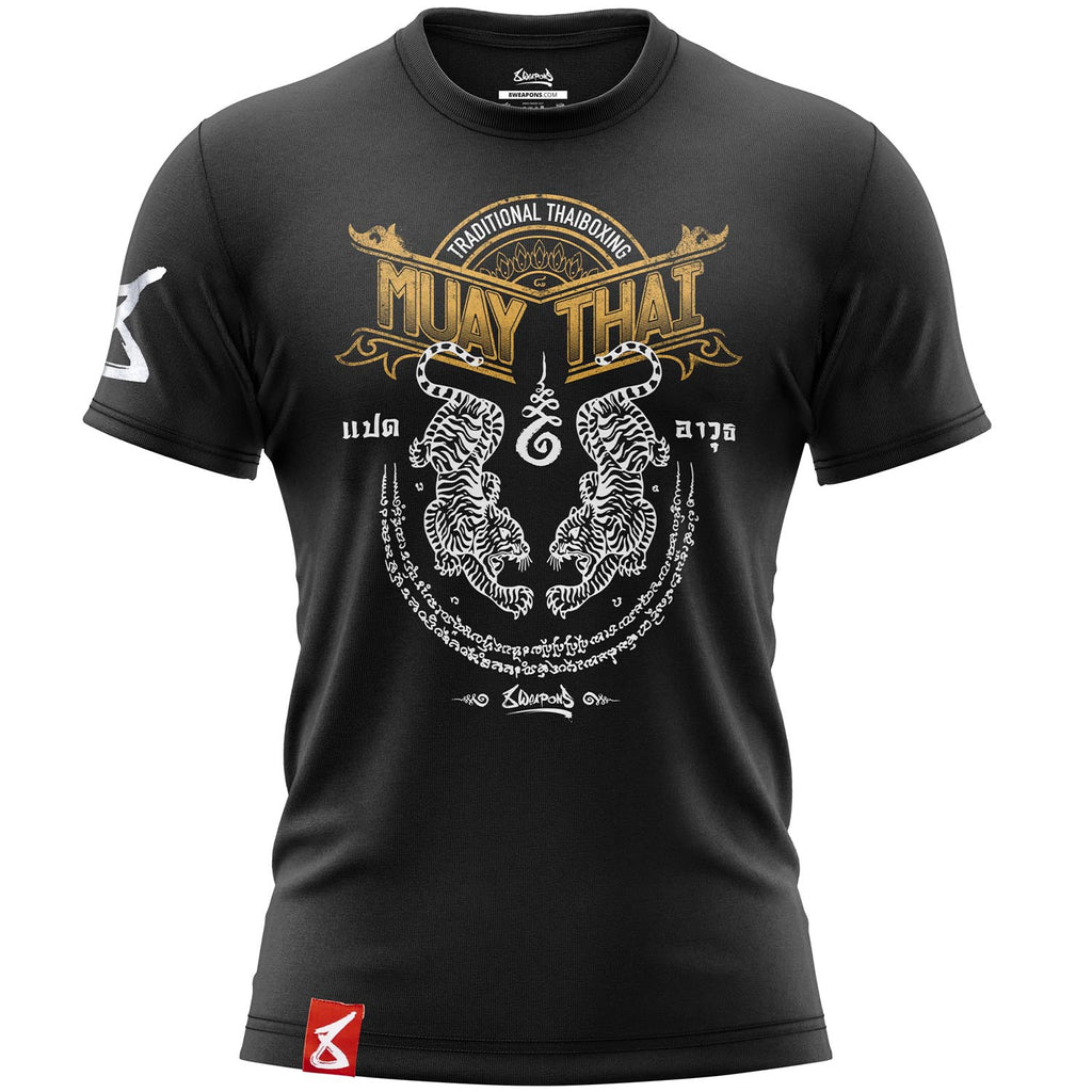 8 WEAPONS Muay Thai T-Shirt, Sak Yant Tigers, black