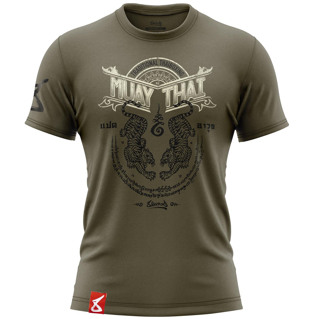 8 WEAPONS T-Shirt, Sak Yant Tigers, olive